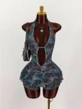 Leopard Print Tie Up Backless Mini Dress GXIY-K25L1703