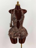 Leopard Print Tie Up Backless Mini Dress GXIY-K25L1703