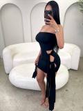 Solid Color Warp Chest Tie Up Mini Dress GXIY-K25L1544