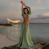Long Sleeve Hollow Out Split Maxi Dress GSLF-K25S87290