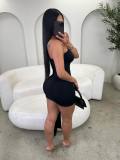 Solid Color Warp Chest Tie Up Mini Dress GXIY-K25L1544