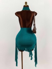 Solid Color Backless Irregular Mini Dress GXIY-K25L1668