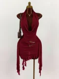 Solid Color Backless Irregular Mini Dress GXIY-K25L1668