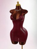 Deep V Neck Solid Color Sling Mini Dress GXIY-K25L1825