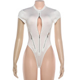 Fashion Zipper Hollow Out Tight Bodysuit GSLF-K25K86936