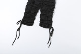 Deep V Neck Drawstring Pleated Tank Top Seven-Tenths Pants Suit GSLF-K25S86622