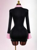 Lapel Contrast Color Mini Dress GXIY-K25L1742