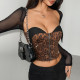 Leopard Print Mesh Patchwork Long Sleeve Tops GOMN-71298