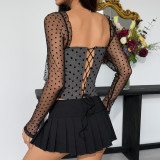 Mesh Patchwork Polka Dots Print Tops GOMN-71297