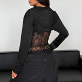 Lace Patchwork Zipper Hooded Coats GOMN-71348