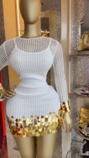 Hollow Out Long Sleeve Sequin Mini Dress GCNE-73456