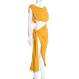 Solid Color Sleeveless Tie Up Midi Dress GSZM-D25DS565
