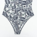Dollar-Print Mesh See Through Bodysuit GAXB-D520BS