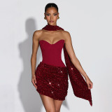 Sexy Off Shoulder Sequin Irregular Mini Dress GSZM-J25DS459