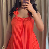 Solid Color Backless Press Pleated Maxi Dress GMSF-9439