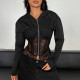 Lace Patchwork Zipper Hooded Coats GOMN-71348