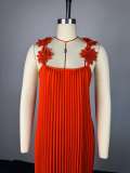Solid Color Backless Press Pleated Maxi Dress GMSF-9439