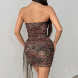 Leopard Print Sequin Irregular Mini Dress GOMN-61121