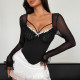 Mesh See Through Lace Patchwork Top GOMN-71332