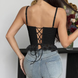 Lace Patchwork Zipper Sling Tank Tops GOMN-71305