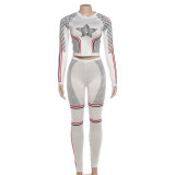 Long Sleeve Print Sport Two Piece Pants Set GSLF-K25S85079