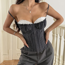 Patchwork Lace Contrast Color Sling Tank Tops GOMN-71390