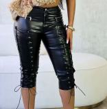 Fashion PU Leather Bandage Five-Tenths Pant GFCF-1436
