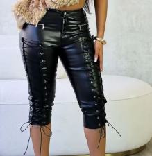 Fashion PU Leather Bandage Five-Tenths Pant GFCF-1436