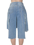 Casual Brushed Faux Two-Piece Denim Culottes SH-391453