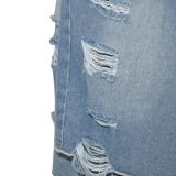 Casual Brushed Faux Two-Piece Denim Culottes SH-391453