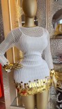 Hollow Out Long Sleeve Sequin Mini Dress GCNE-73456