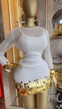 Hollow Out Long Sleeve Sequin Mini Dress GCNE-73456
