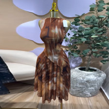 Print Sleeveless Shirt Half Body Skirt 2 Piece Set GCNE-73330