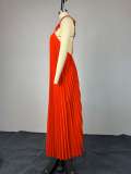 Solid Color Backless Press Pleated Maxi Dress GMSF-9439
