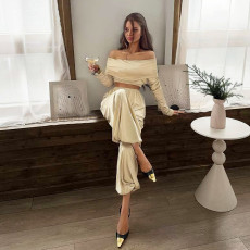 Off Shoulder Long Sleeve Two Piece Pants Set GYME-K25S89290