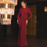 Long Sleeve Solid Color Slim Maxi Dress BLG-D4817237K