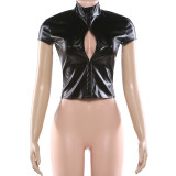 PU Leather Short Sleeve T Shirt GYME-K25L90339