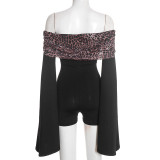 One Shoulder Leopard Print Romper MXBF-J25RP468