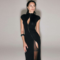 Solid Color Short Sleeve Split Maxi Dress GYME-K25D87967