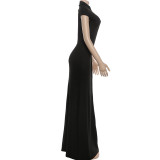 Solid Color Short Sleeve Split Maxi Dress GYME-K25D87967