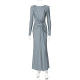 Long Sleeve Solid Color Slim Maxi Dress BLG-D4817237K