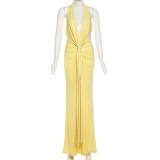 Solid Color Deep V Neck Backless Maxi Dress GYME-K25D86748