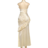 Solid Color V Neck Backless Ruched Maxi Dress GYME-K25D87466