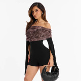 One Shoulder Leopard Print Romper MXBF-J25RP468
