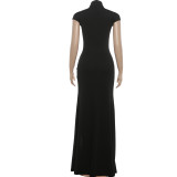 Solid Color Short Sleeve Split Maxi Dress GYME-K25D87967