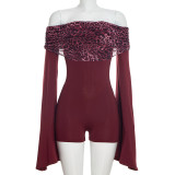One Shoulder Leopard Print Romper MXBF-J25RP468