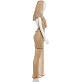 Sexy Backless Deep V Neck Hooded Maxi Dress GYME-K25D87602