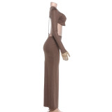 Hollow Out Backless Long Sleeve Maxi Dress GYME-K25D86524