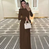 Long Sleeve Solid Color Slim Maxi Dress BLG-D4817237K