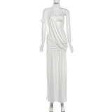 Solid Color Ruched Backless Maxi Dress GYME-K25D88753